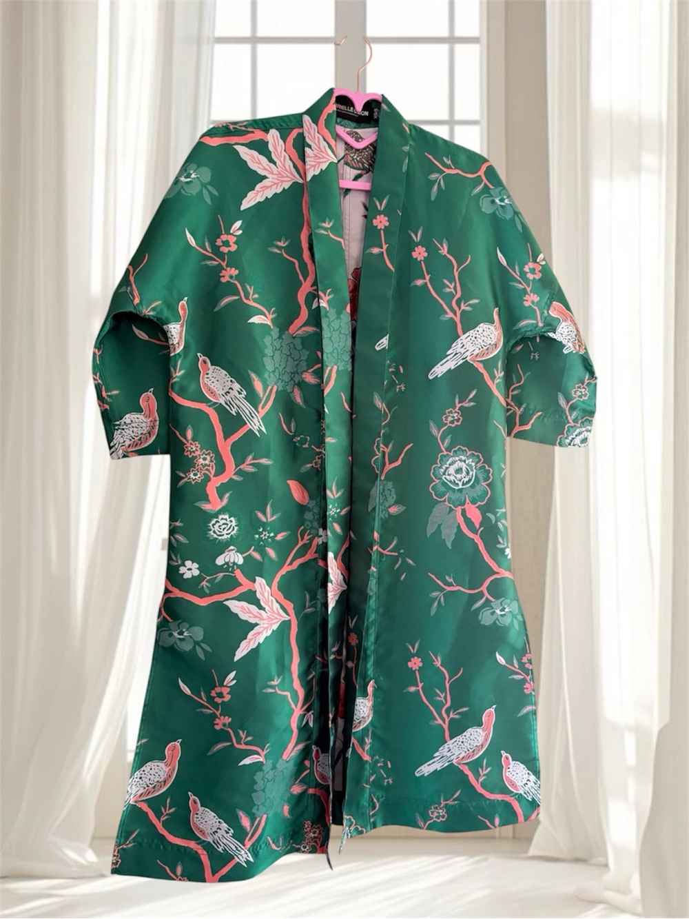 New York & Company Green Matte Satin Floral Jacquard Jacket Size XS/S